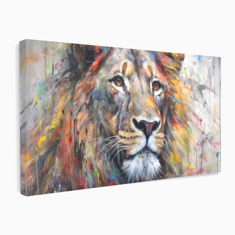 Tablou canvas cu tablou canvas cu leu colorat, fara rama, pe sasiu de lemn